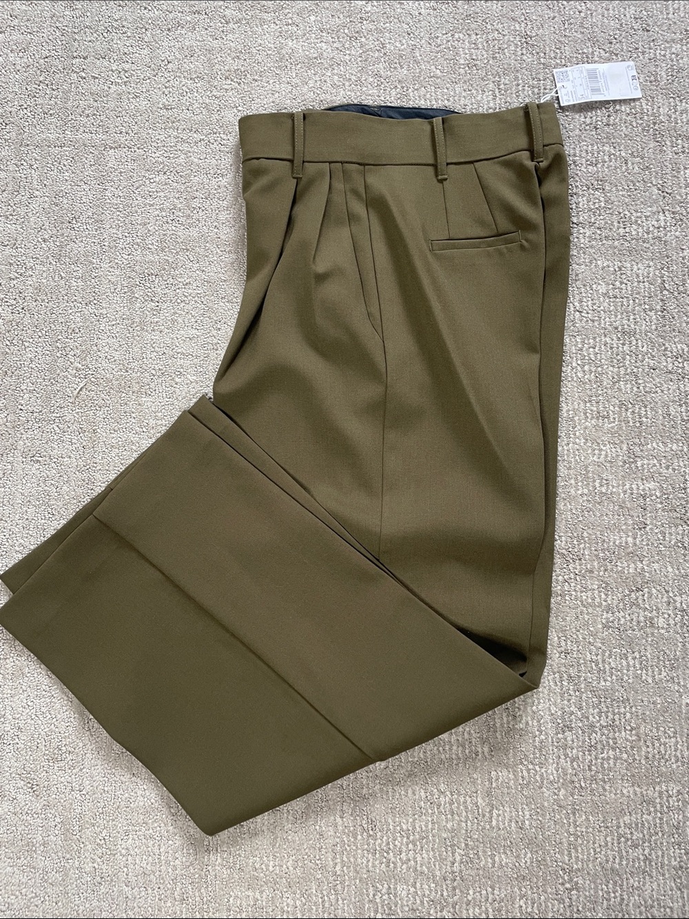 Mango Olive Green Pleated Women's Trousers